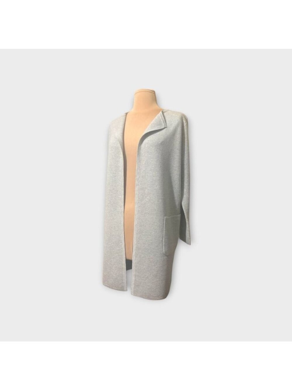 Classic Long Cardigan Duster Coat XXS Oatmeal Beige Wool Blend Open Knit EUC